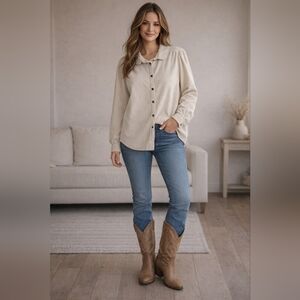 LOFT Women's Cream Corduroy Button Up XL